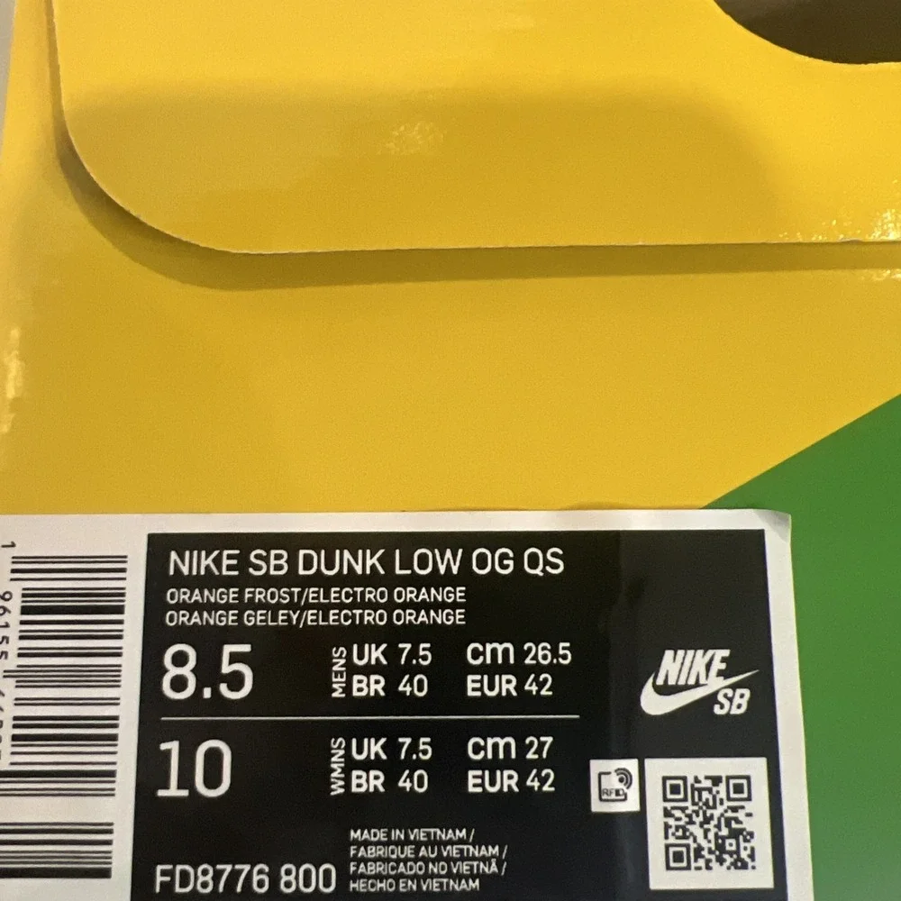 Nike SB Dunk Low OG Orange Frost Skateboarding Shoes Men's Size 8.5 - Picture 6 of 6